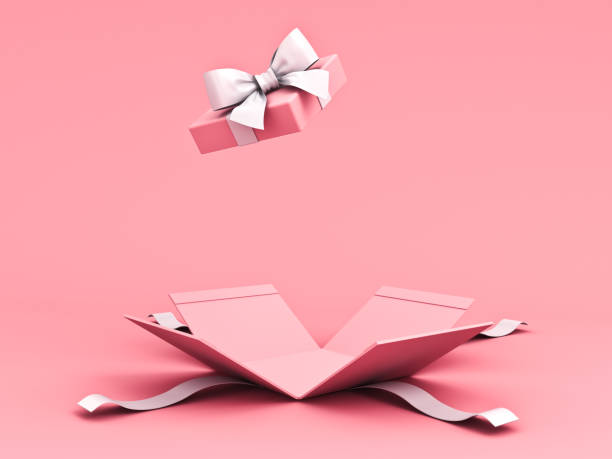 istock Blank open pink gift box or present box with white ribbon bow isolated on light pink orange pastel color background with shadow minimal conceptual 3D rendering 1500506095