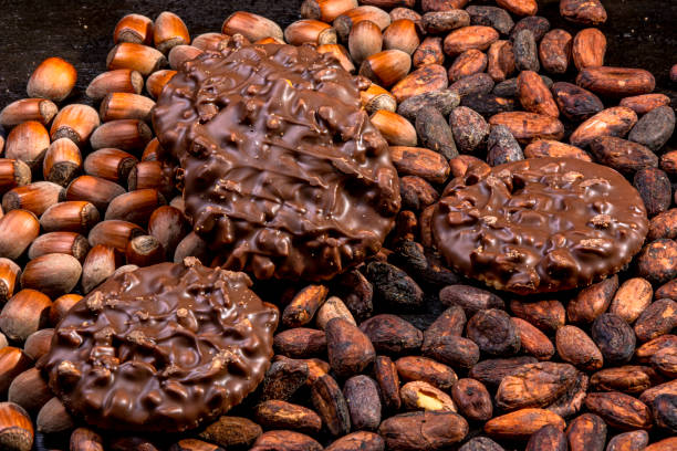 istock Chocolate cookies with hazelnuts and cocoa beans 1500507689