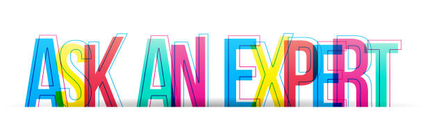 Colorful overlapping letters of the inscription "Ask an expert" vector art illustration