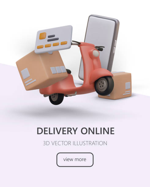 istock Realistic 3d cartoon scooter, smartphone and carton boxes. Advertising poster for delivery company 1500510922
