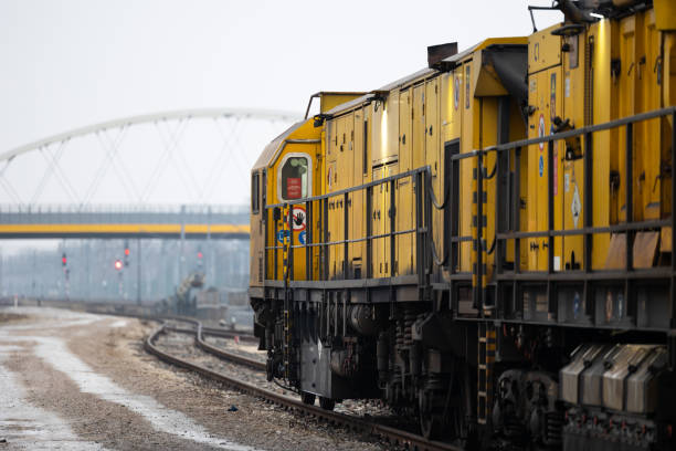 istock A yellow technical train for grinding rails standing on a railway siding. 1500513025