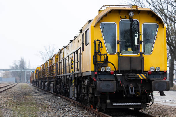 istock A yellow technical train for grinding rails standing on a railway siding. 1500513080