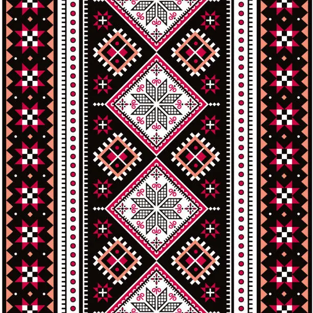 Vector illustration of Ukrainian Hutsul Pysanky vector seamless pattern stars and geometric vertical shapes, folk art Easter eggs repetitive design