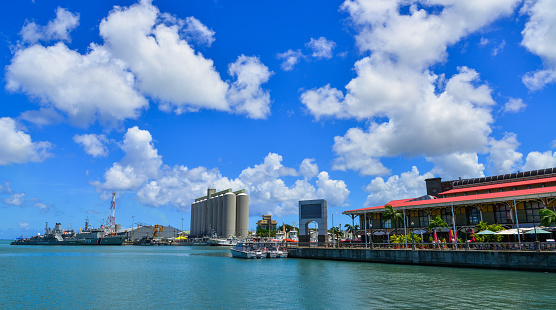 Port Louis, Mauritius - Jan 4, 2017. Caudan Waterfront of Port Louis, Mauritius. Port Louis is the smallest district and certainly the warmest town of Mauritius.