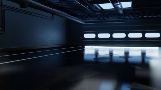istock Concept future garage. SciFi Empty Hallway Corridor Room Garage Studio Dance 1500518966