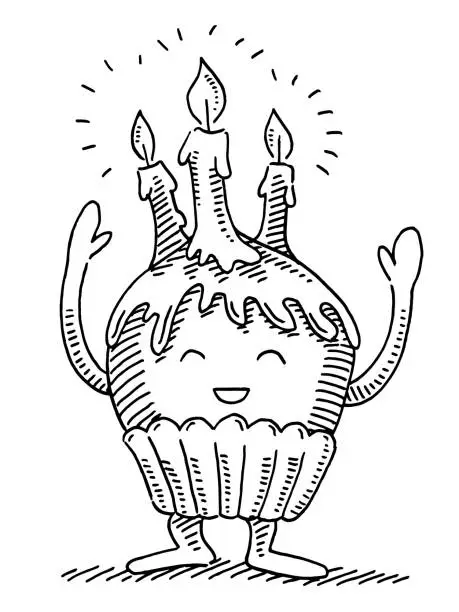 Vector illustration of Cute Kawaii Birthday Muffin Drawing