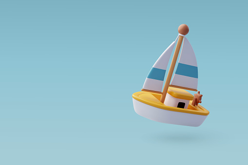 3d Vector Travel and journey boat, Holiday Vacation, Travel and Transport concept. Eps 10 Vector.