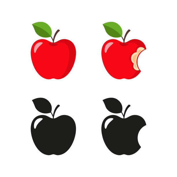 ilustrações, clipart, desenhos animados e ícones de ícones de maçã - apple missing bite fruit red