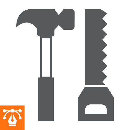 Hand saw and hammer solid icon, glyph style icon for web site or mobile app, construction and building, tools vector icon, simple vector illustration, vector graphics with editable strokes.