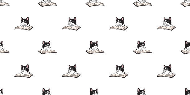 dog seamless pattern french bulldog reading book vector pet writing notebook footprint paw puppy cartoon gift wrapping paper tile background repeat wallpaper doodle scarf isolated illustration design dog seamless pattern french bulldog reading book vector pet writing notebook footprint paw puppy cartoon gift wrapping paper tile background repeat wallpaper doodle scarf isolated illustration design bulldog reading stock illustrations