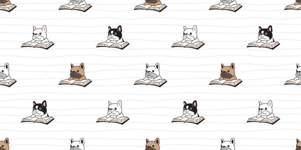 dog seamless pattern french bulldog reading book vector pet writing notebook footprint paw puppy cartoon gift wrapping paper line tile background repeat wallpaper doodle scarf isolated illustration design dog seamless pattern french bulldog reading book vector pet writing notebook footprint paw puppy cartoon gift wrapping paper line tile background repeat wallpaper doodle scarf isolated illustration design bulldog reading stock illustrations
