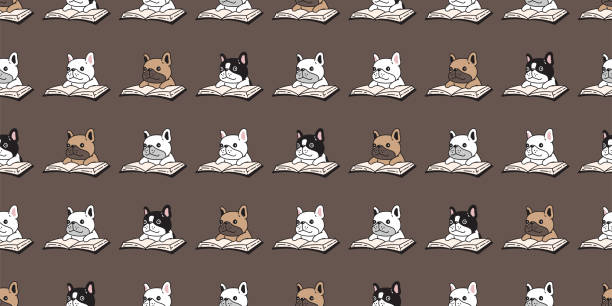 dog seamless pattern french bulldog reading book vector pet writing notebook footprint paw puppy doodle cartoon gift wrapping paper line tile background repeat wallpaper scarf isolated illustration design dog seamless pattern french bulldog reading book vector pet writing notebook footprint paw puppy doodle cartoon gift wrapping paper line tile background repeat wallpaper scarf isolated illustration design bulldog reading stock illustrations