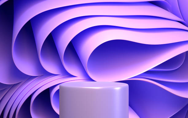 istock 3D Podium display with folded ribbons on abstract purple layered background. Mockup empty stage, pedestal with wavy fabric or paper for beauty cosmetic product presentation, banner 1500553857