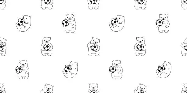 Vector illustration of bear polar seamless pattern sport football soccer teddy doodle cartoon vector gift wrapping paper tile background repeat wallpaper scarf isolated illustration design