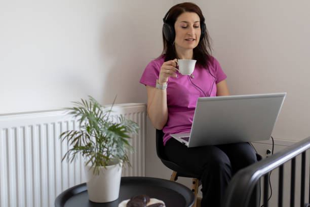 istock Women has meeting online. Web chat, connection, communication online, business, work from home, distance studying, learning, technology concept. 1500554752