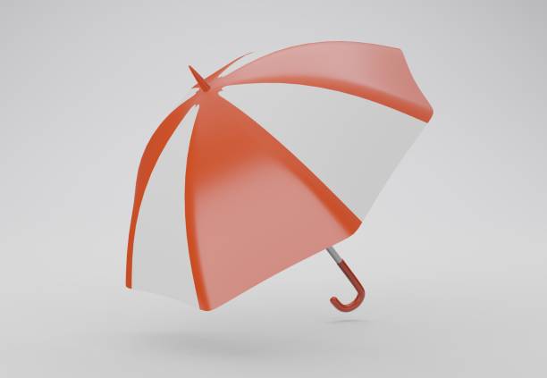 istock 3d illustration opened red and white stripes umbrella isolated on white 1500556171