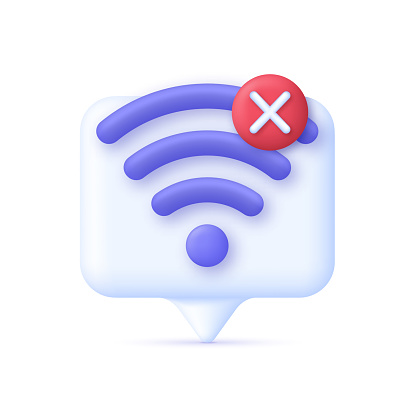 3D Wireless or Wifi illustration. Bad connection concept. Lost network Wifi. Error Internet. Broadcasting area with Wifi. Trendy and modern vector in 3d style.