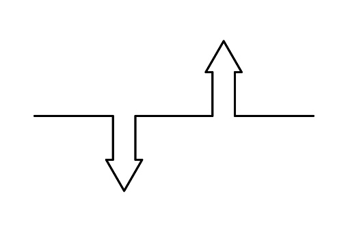 Continuous line design of arrows pointing up and down. Single line decorative elements. Vector illustration. EPS 10.