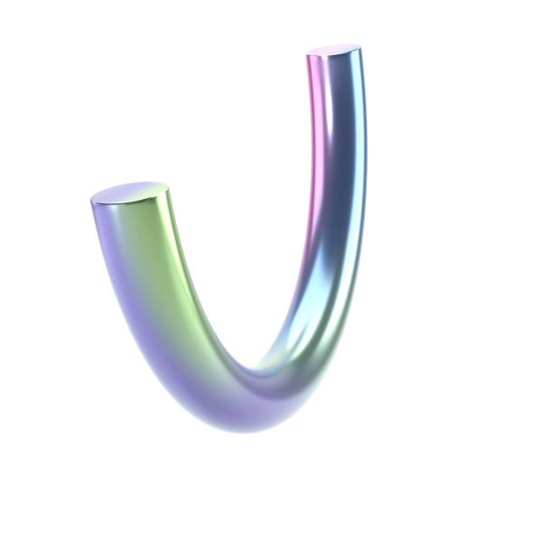 3d metallic holographic shape abstract semidonut. Glossy geometric primitive object isolated with clipping path. Iridescent trendy design