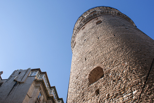 Low angle view of a old tower against the sky