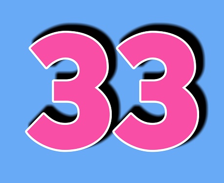 Number 33 thirty three with shadow black on blue background for design elements