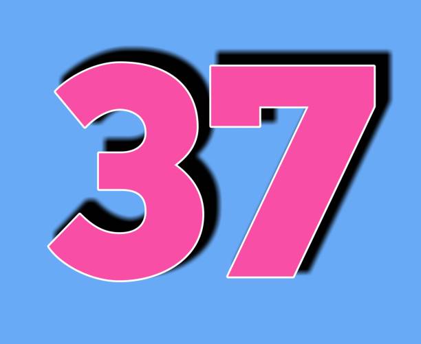 Number 37 thirty seven with shadow black on blue background