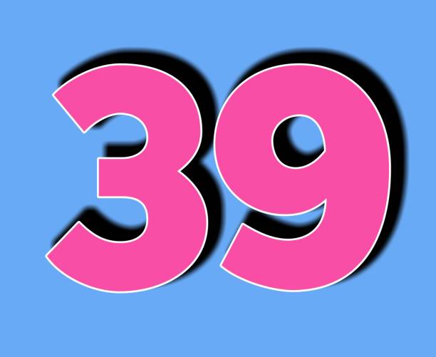 Number 39 thirty nine with shadow black on blue background