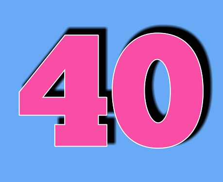 Number 40 fourty with shadow black on blue background for design elements