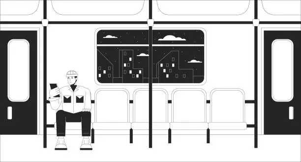 Vector illustration of Commuter rail passenger black and white lo fi chill wallpaper