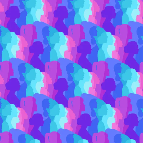 Vector illustration of Seamless drawing of a crowd of women.