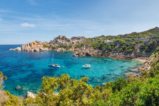 schöner strand von capo testa, nordsardinien, italien - insel caprera stock-fotos und bilder