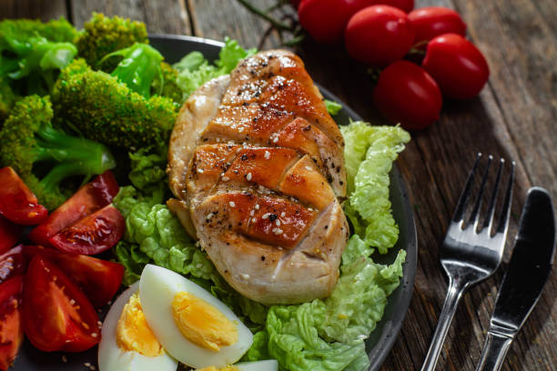 istock Baked chicken fillet with vegetables in a plate 1500573230