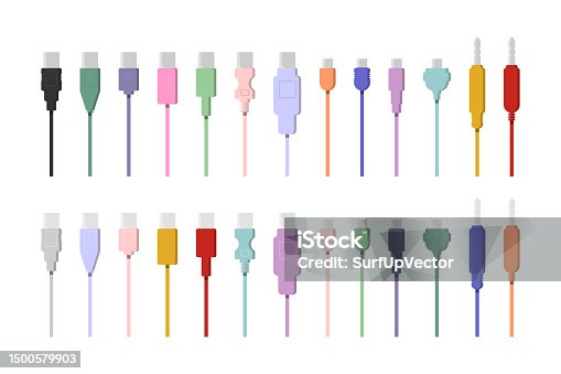 istock Cables of different types and colors vector illustrations set 1500579903