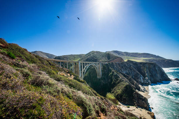Scenic View of Pacific Coast Highway with Bridge stock photo