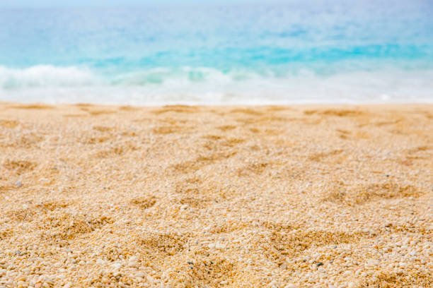 istock Empty sandy beach. Mediterranean sea coast. Summer background of sand, copy space. Selective focus. 1500584739