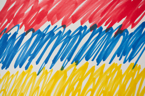 Red, blue and yellow background.