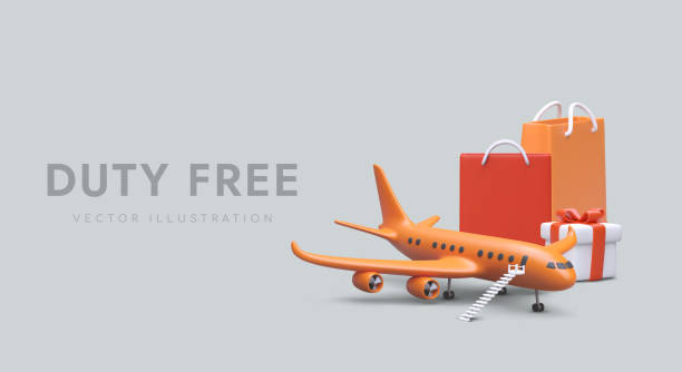 istock Realistic 3d gift box and plane ready for passengers. Advertising web page for airlines 1500592114