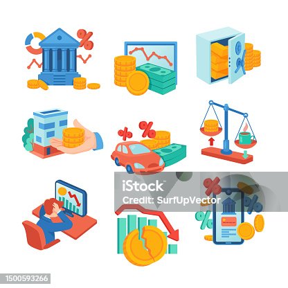 istock Business, economy or bank elements vector illustrations set 1500593266