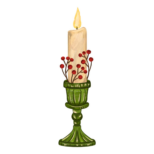 illustrations, cliparts, dessins animés et icônes de bougeoir vintage en verre avec illustration de bougies à la main. - candlestick holder isolated candle medieval