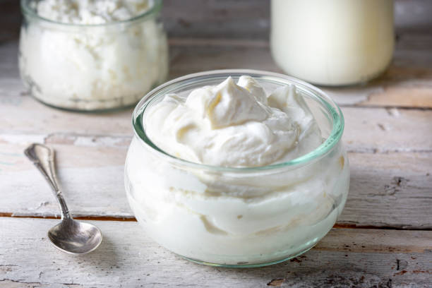Fresh curd - dairy product stock photo