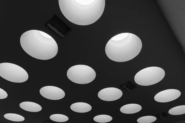 istock Ceiling with round skylight portals, abstract minimal architecture 1500601315
