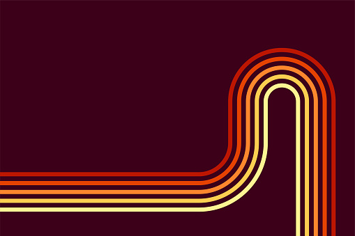 illustration of retro modern 70s style colorful stripes with orange shades on dark red background