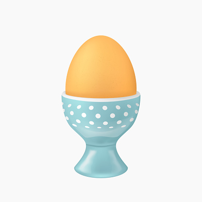 illustration of single egg in eggcup blue color isolated on white background