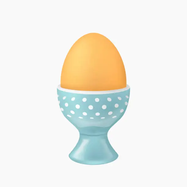 Vector illustration of brown egg in blue eggcup on white