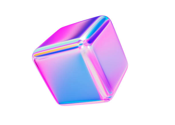 3d holographic cube geometric element. Metal simple figure for your design on isolated background. 3d rendering illustration