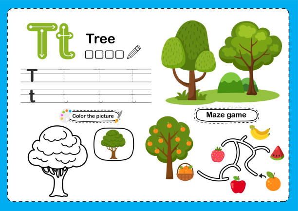 illustrations, cliparts, dessins animés et icônes de illustration alphabet isolé lettre t- arbre - letter t tree typescript alphabet