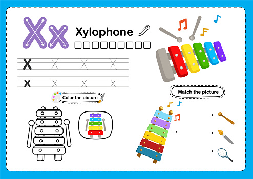 Illustration Isolated Alphabet Letter X- Xylophone