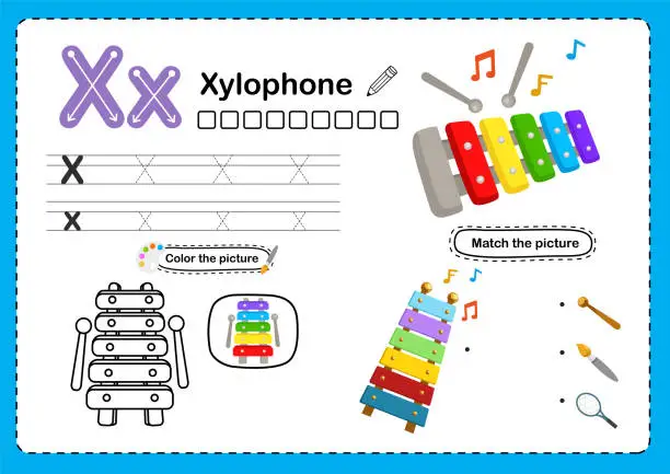 Vector illustration of Illustration Isolated Alphabet Letter X- Xylophone