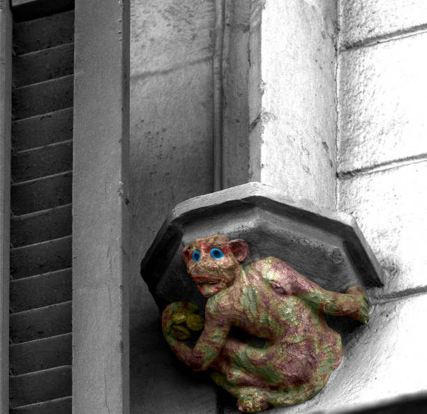A monkey face carved into a wall in Bali.