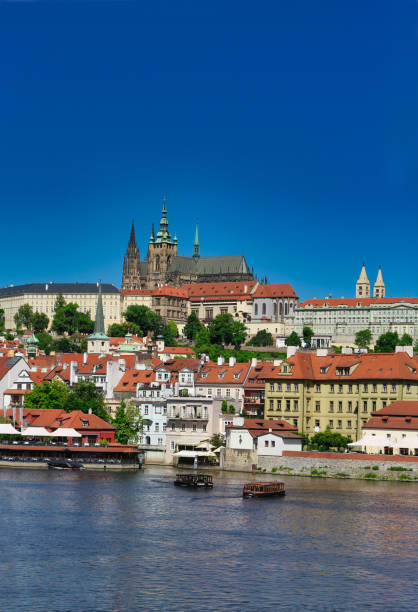 Prague's Castle viewed from Charles Bridge stock photo